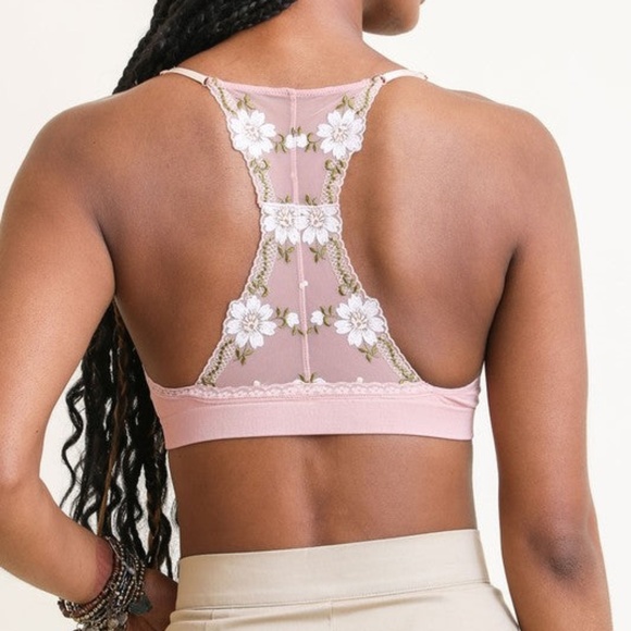 Pink Periwinkle Black Floral Lattice Bralette - Picture 5 of 5
